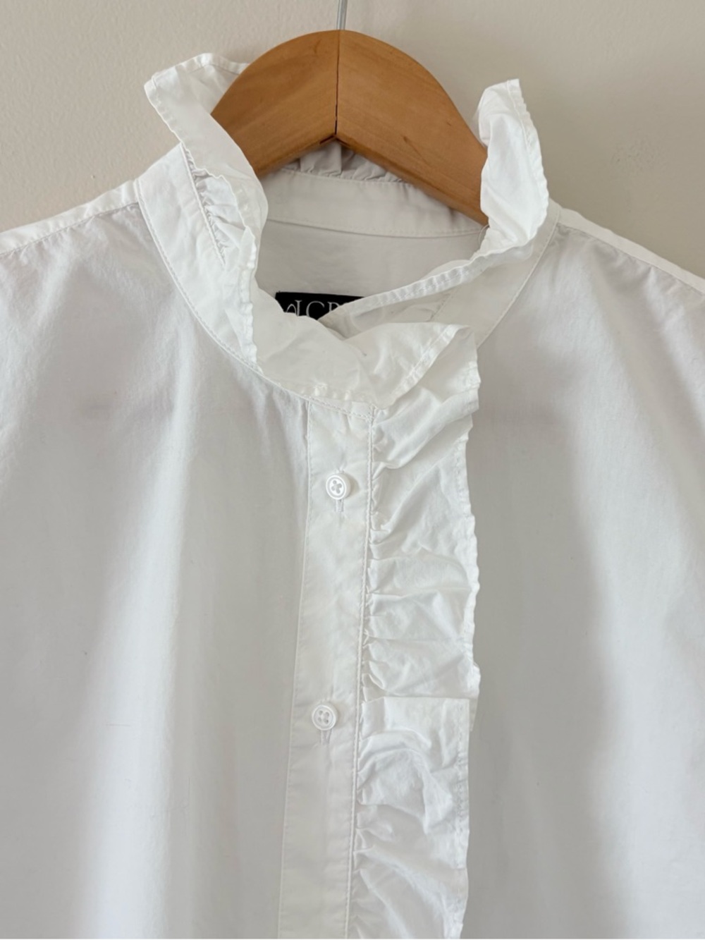J Crew Cottage Ruffle Button Front Blouse Size 12 Cotton Long Sleeve Preppy - Picture 10 of 11